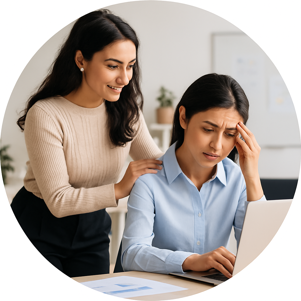 mujer ayudando a otra trabajo