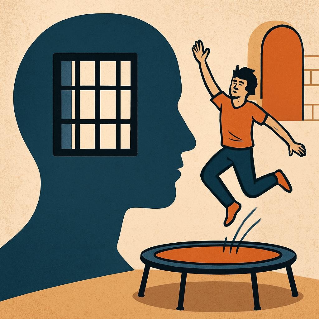 mente carcel imagen y hombre saltando